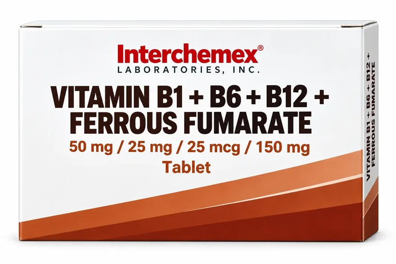 Proposed packaging design for Vitamin B1 + B6 + B12 + Ferrous Fumarate, tablet