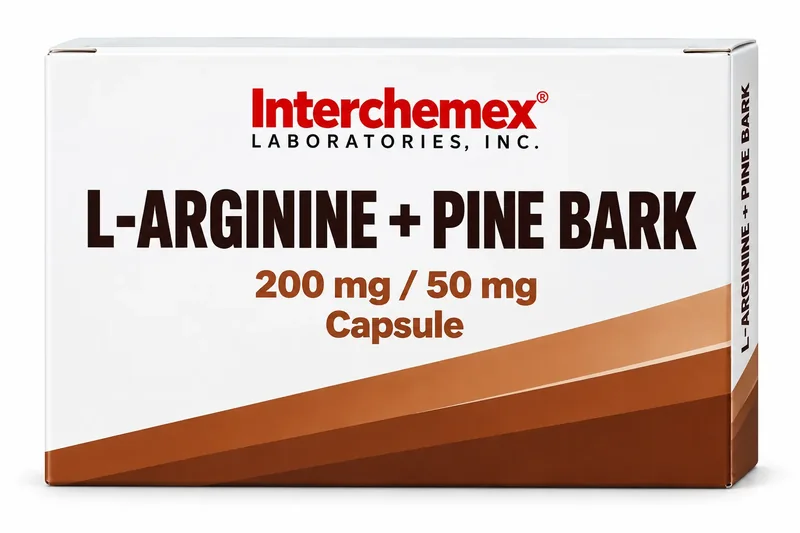 Proposed packaging design for L-Arginine + Pine Bark, capsule